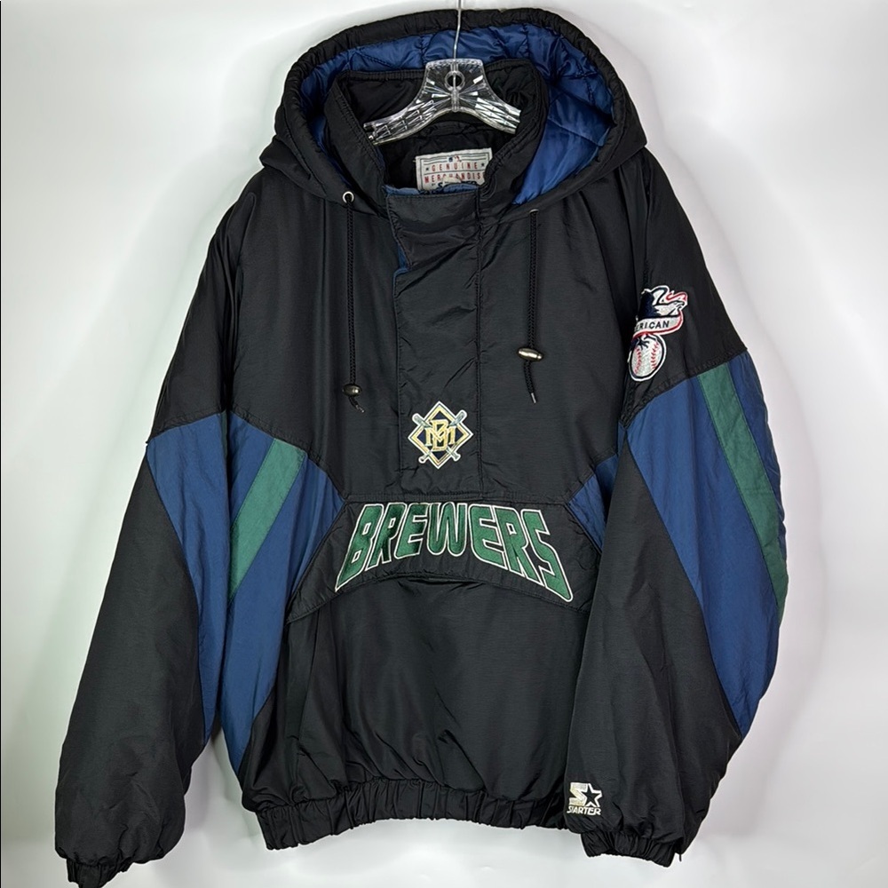 Vintage Starter MLB Milwaukee Brewers Pullover Jacket XXL Rare